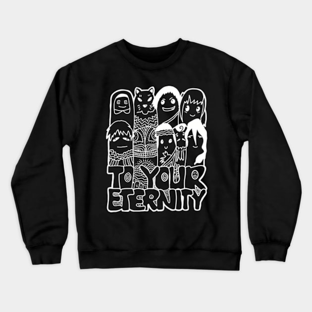 All The Characters In To Your Eternity Or Fumetsu No Anata E Anime Are Drawn With Cool And Cute White Doodles (Transparent) Crewneck Sweatshirt by Animangapoi